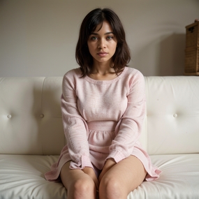 坐在白色沙发上的欧美美女图片